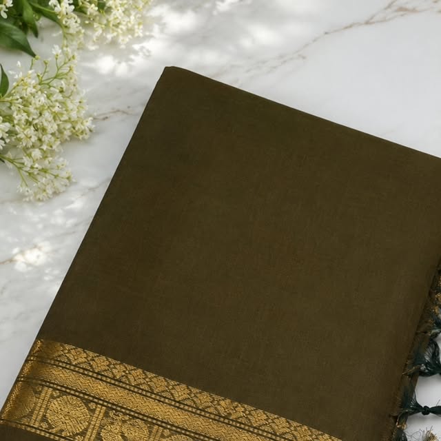 Olive Green Chettinad Cotton — Earthy Tones