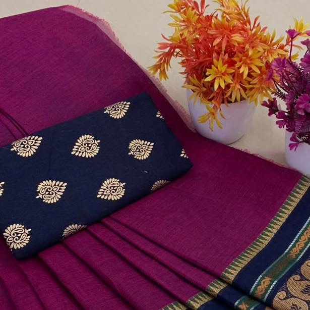 Magenta Chettinad Cotton — Mango Design Border