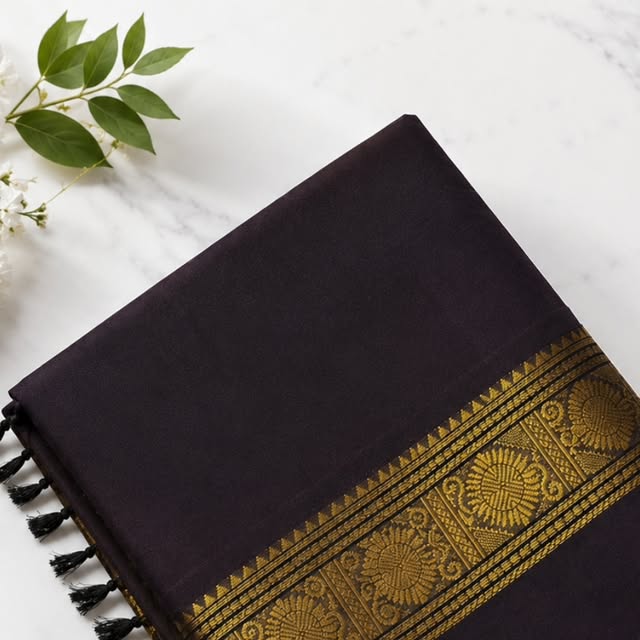 Deep Coffee Chettinad Cotton — Antique Gold Zari
